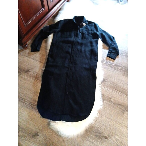 NWT Lauren Ralph Lauren Women's Size 4 Linen Blend Black Maxi Shirt Dress - Picture 7 of 12